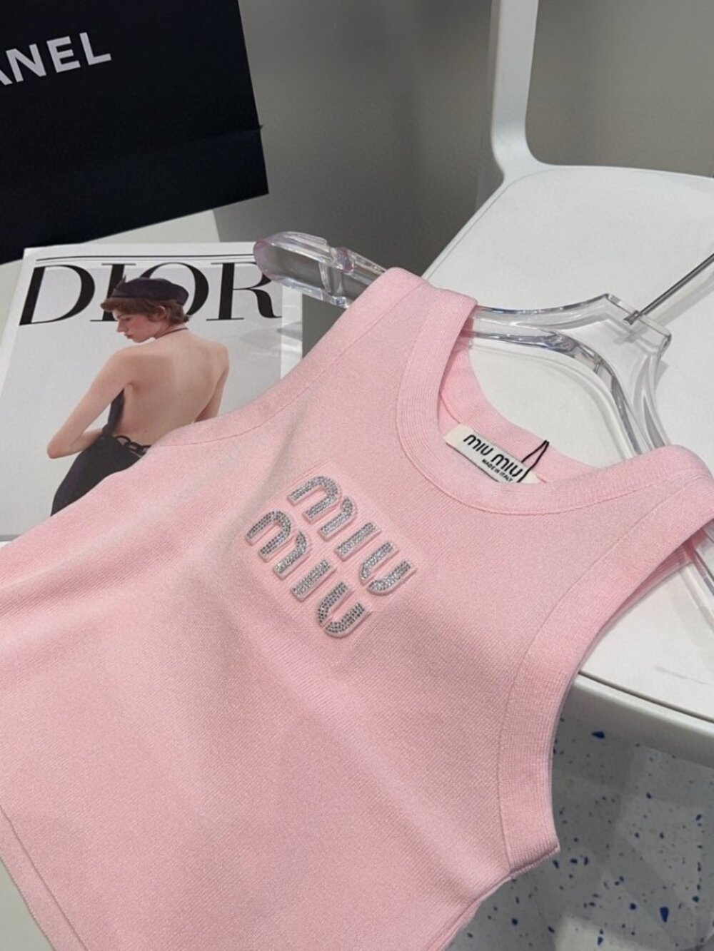 💐Miu Miu💐 Pink - Tank Top - White Rhinestones - Picture 4 of 7